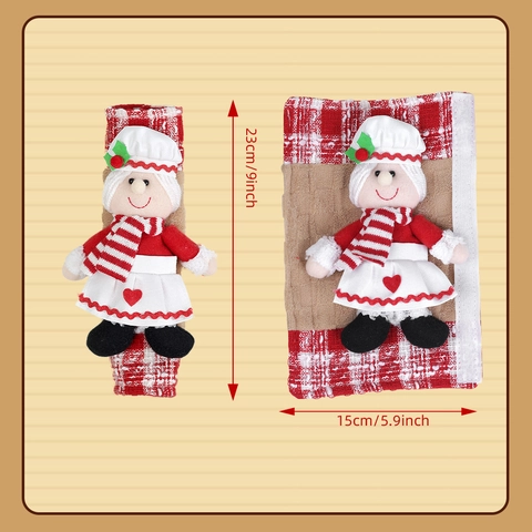 Christmas Refrigerator Handle Covers Santa Claus Snowman Holiday Kitchen Appliance Door Protection Decoration Plush Fabric