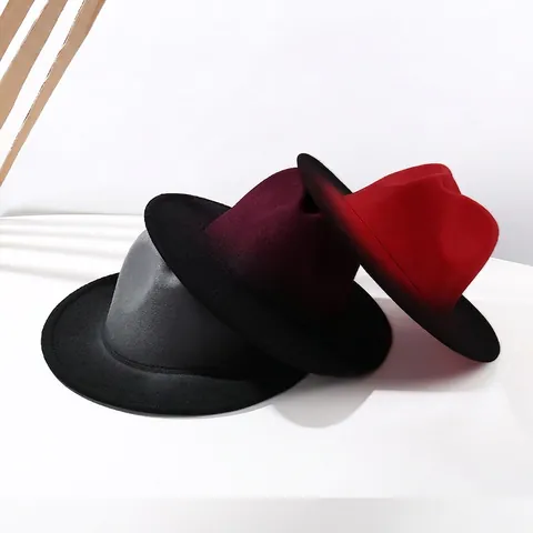 Sombrero Fedora de Fieltro de Lana Degradado Estilo Vintage Británico para Mujer Ala Ancha Plana Sombrero de Jazz