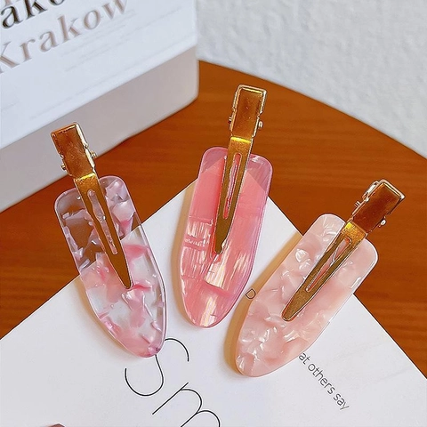 Pinzas Para El Cabello De Resina Mármol Rosa Pasadores De Pico De Pato Acrílico Metal Dorado Horquillas Para Mujeres