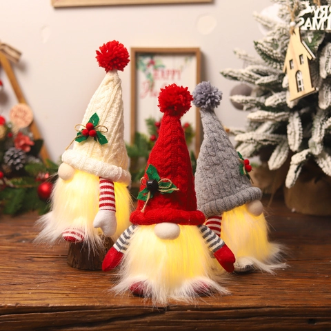 Weihnachts Gnom Leuchtend Dekoration Strick Gesichtslos Puppe Für Feiertag Tisch Ornament Nordischer Wald Stil
