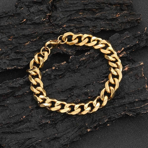 Bracciale Hip Hop 11mm in Acciaio Inossidabile a Maglia Cubana per Uomo Donna Unisex Catena in Metallo Gioielli Moda Streetwear
