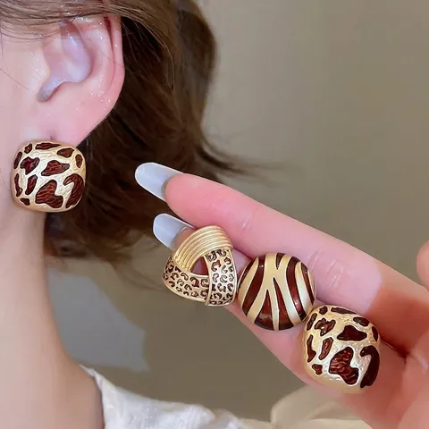 Orecchini A Perno Geometrici In Smalto Animalier In Rame Con 925 Sterling Silver Earring Post Per Donne