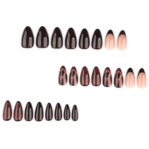 Unghie Finte Tartarugate Marroni Lucide Forma Mandorla Marmo Ambra Manicure French Per Donne