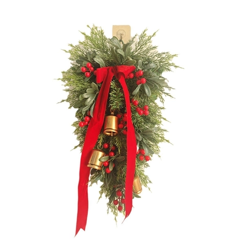 Weihnachts Teardrop Girlande Haustür Dekoration Künstliche Kiefernzweige Rote Beeren Goldene Glocken Samtschleife Feiertags Ornament