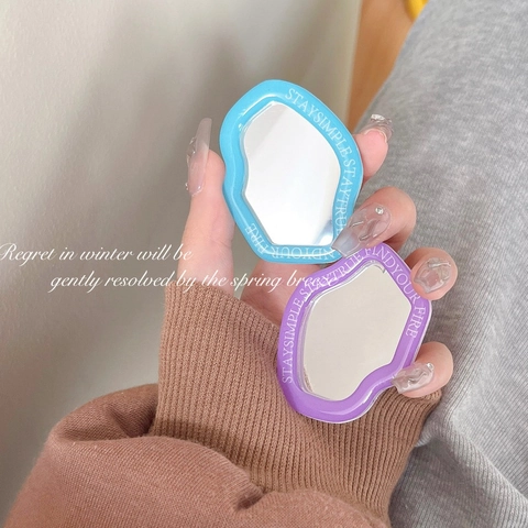 Wavy Shape Phone Grip Airbag Stand With Makeup Mirror Plastic Acrylic Folding Mobile Holder Ins Style Portable
