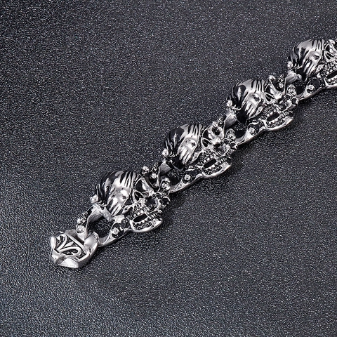 Men Vintage 316L Stainless Steel Bracelet Gothic Punk Skeleton Skull Wolf Head Biker Rock Heavy Metal Jewelry