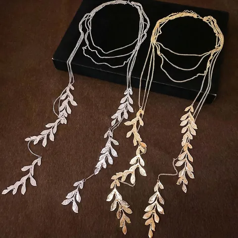 Multi Layer Lange Halskette Legierung Eisen Blatt Anhänger Pulloverkette Boho Mode Schmuck Für Damen