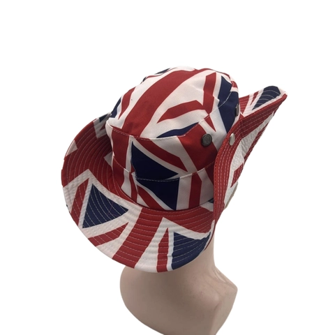 Britische UK Flagge Druck Fischerhut Polyester Sonnenschutz Boonie Hut Mit Verstellbarem Kordelzug Für Outdoor Reise Herren Damen
