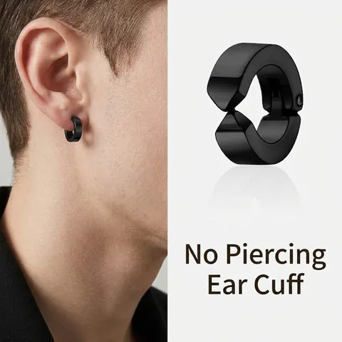 Clip On Hoop Earrings Titanium Steel Non Piercing Punk Retro Minimalist For Men Unisex Jewelry Accessory