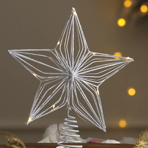 Christmas Tree Topper Star Lighted Iron Glitter Glowing Holiday Party Home Decor Five Pointed Tree Top Ornament