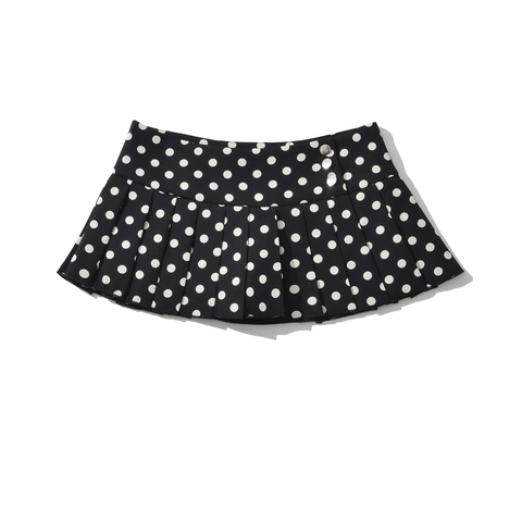 Jupe Plissée À Pois Mini-Jupe Polyester Boutons Latéraux Taille Haute Style Rétro Femmes