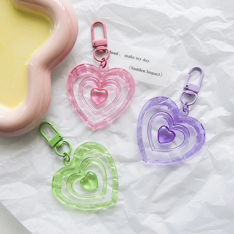 Dolce Portachiavi Con Cuore Nidificato Multistrato In Acrilico E Resina Ciondolo Per Borsa Color Caramella Per Donne Ragazze