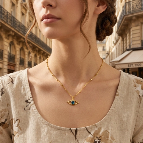 Boze Oog Hanger Ketting 18K Verguld Koper Kattenoog Steen Satelliet Ketting Clavicle Bohemian Sieraden Vrouwen