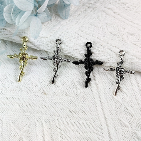 Pendentif Croix de Rose en Métal Vintage Accessoires de Bijoux DIY pour Collier Bracelet Porte-clés Breloque Fleur