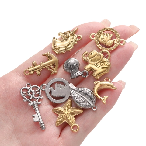 Stainless Steel Charms Gold Silver Color Ocean Series Seashell Starfish Animal DIY Jewelry Making Pendants Accessories