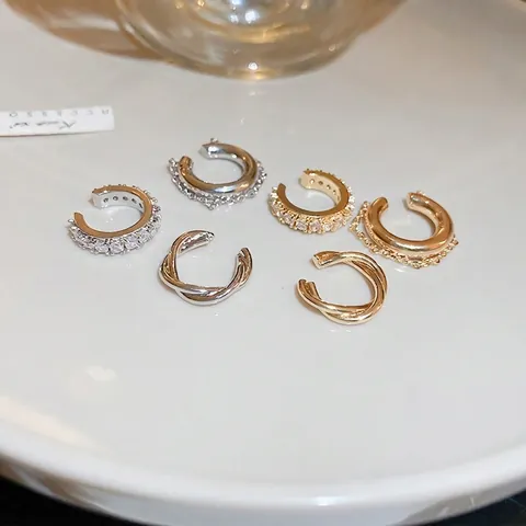 Ear Cuff In Rame Zircone Orecchini Clip Senza Piercing Gioielli Geometrici Multistrato Per Donna Accessorio Di Moda