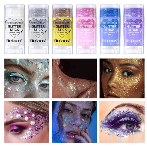 Body Glitter Gel Stick For Face Hair Body Multicolor Star Sequins Shimmering Cosmetic For Festival Rave Stage Makeup