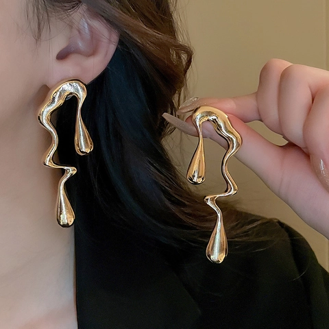 Boucles D'oreilles Goutte D'eau En Métal Liquide Avec Tige En Argent 925 Style Lava Irrégulier Bijoux En Cuivre Femmes