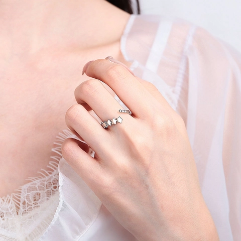 Korean Style Minimalist Star Copper Open Ring For Women Elegant Adjustable Silver Color Fashion Jewelry Everyday Accessories