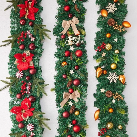 Ghirlanda Di Natale Artificiale PVC Aghi Di Pino Poinsettia Pigne Bacche Decorazione Casa Parete Camino Scala