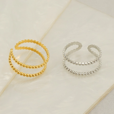 Anillo De Doble Capa Con Cuentas Acero Inoxidable Chapado En Oro De 18K Ajustable Geométrico Joyería Para Mujer
