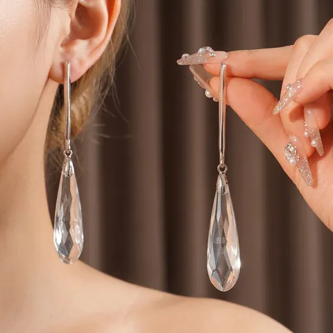 Orecchini A Goccia Lega Vetro Cristallo Lunghi Stile Minimalista Per Donna Con Perno In Argento Sterling 925