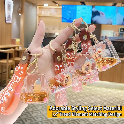 Portachiavi Liquido Sabbie Mobili Capybara Acrilico Animale Cartone Animato Galleggiante Tazza Tè Al Latte Pendente Silicone