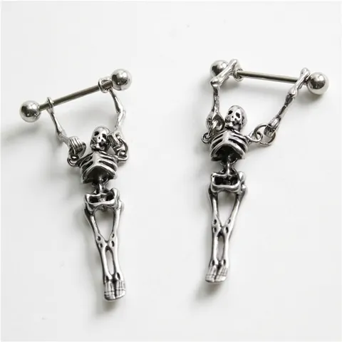 Gothik Totenkopf Skelett Ohrringe Edelstahl Barbell Hufeisen Körperschmuck Punk Street Style Für Männer Und Frauen