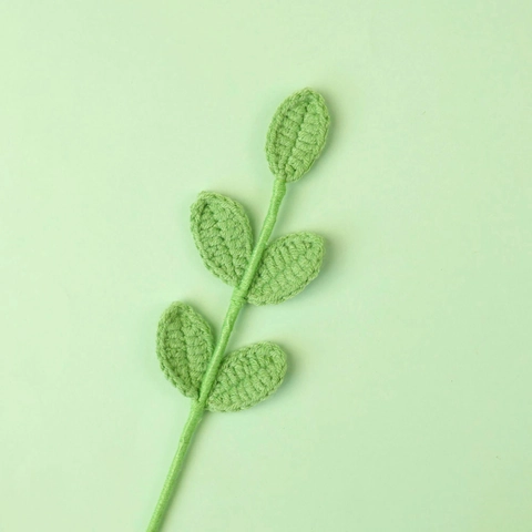 Handgefertigte Gehäkelte Grüne Blätter Zweig Gestricktes Garn Künstliche Pflanzenstängel Für DIY Blumenarrangement Deko