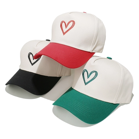 Cappellino Da Baseball Ricamo Cuore Cotone Colore A Contrasto Parasole Regolabile Esterno Sportivo