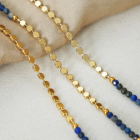 Kralenketting Titanium Staal Koper Blauwe Apatiet Natuursteen Choker Chique Mode Sieraden Voor Dames Elegant