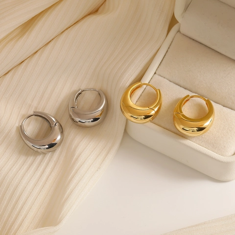 Orecchini A Cerchio Spessi In Rame Geometrici Goccia D Acqua Minimalisti Stile Francese Vintage Lucido Oro 18K Donne
