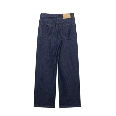 Women High Waist Wide Leg Jeans Dark Blue Denim Cotton Loose Straight Vintage Streetwear Long Pants