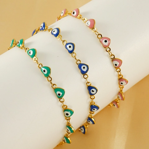 Turkish Evil Eye Heart Bracelet Necklace 18K Gold Plated Stainless Steel Enamel For Women Boho Fashion Jewelry