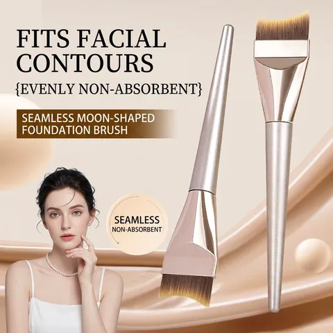 Naadloze Halve Maan Foundation Kwast Synthetische Vezelharen Professionele Gezichtsmake-up Tool Champagne Goud