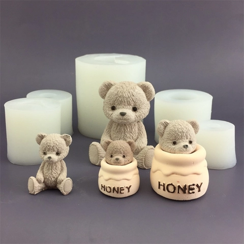 Teddy Bear Honey Jar Silicone Mold For DIY Chocolate Baking Aromatherapy Candle Plaster Resin Craft Tools