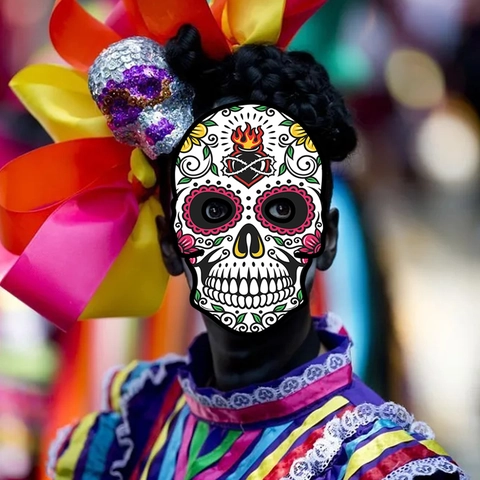 Mexican Day Of The Dead Sugar Skull Paper Masks Multicolor Floral Printed Masquerade Halloween Cosplay Party Props