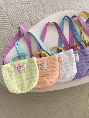 Borsa Tote Trapuntata Cotone Motivo Cuore Grande Capacità Borsa A Mano Tracolla Spalline Contrastanti Casual Carino Donne