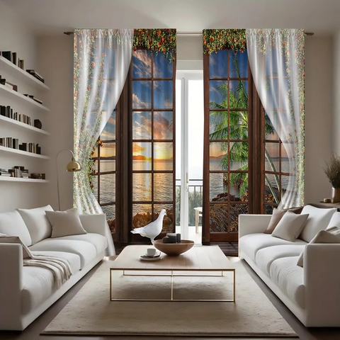 3D Printed Curtains Polyester Blackout Window Drapes Landscape Forest Waterfall Sunset Sea Scenic Retro Rod Pocket Decor