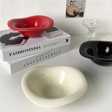 Ciotola Per Insalata E Dessert In Ceramica Bordo Ondulato Irregolare Stile Ins Nordico Stoviglie In Porcellana Per Tè Frutta