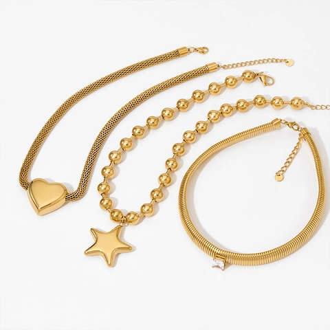 Collana Con Pendente Geometrico In Acciaio Inossidabile Donne Cuore Stella Zirconia Placcato Oro PVD Gioielli