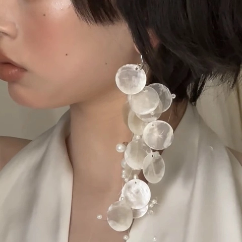 Pendientes Bohemios De Borla Larga Concha Perla Artificial Con Perno De Plata De Ley 925 Joyería De Moda Estilo Resort Para Mujer