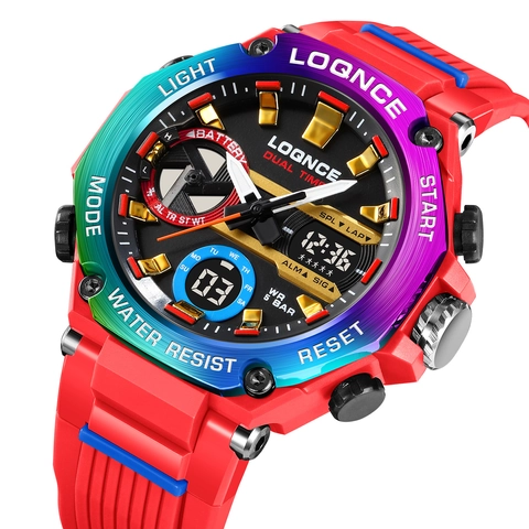 Orologio Sportivo Uomo Digitale Analogico Doppia Visualizzazione Impermeabile Luminoso Doppio Orario Militare Esterno ABS PU