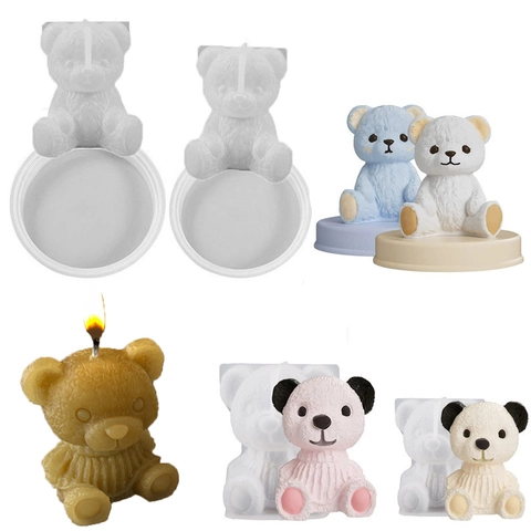 Silicone Bear Mold Round Base 3D Animal Shape Scented Candle Resin Casting Handmade Soap Craft DIY Decorative Tool