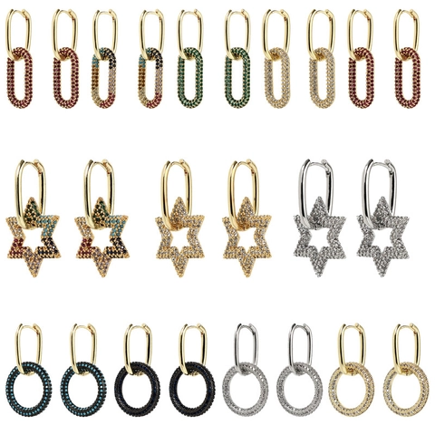 Geometric Drop Earrings Copper Real Gold Plated Zircon Star Round Irregular Minimalist Jewelry For Women