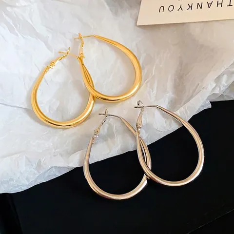 Minimalist Teardrop Hoop Earrings Alloy With 925 Sterling Silver Earring Post Geometric Oval Polished Fashion Jewelry Women