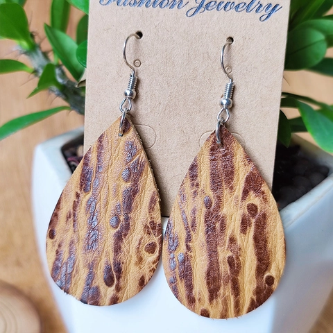 Wassertropfen Ohrringe Echtes Leder Teardrop Retro Boho Leicht Leopard Blumenmuster Schmuck Für Damen