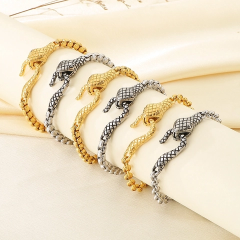 Pulsera Con Cierre De Cabeza De Serpiente Acero Inoxidable Retro Punk Hip Hop Street Style Joyas Para Hombre Mujer Regalo