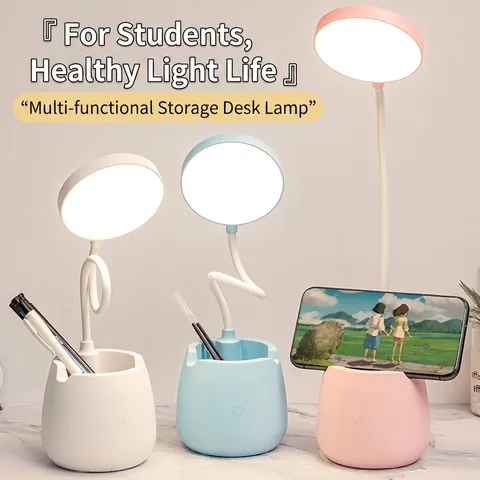 Lámpara De Escritorio LED Con Portalápices Soporte Móvil Cuello Flexible Protección Ocular Regulable USB Recargable Moderno Plástico
