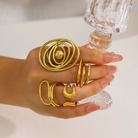 Anillo Geométrico Irregular De Acero Inoxidable Minimalista Grueso Chapado En Oro Impermeable Hipoalergénico Joyería Para Mujer